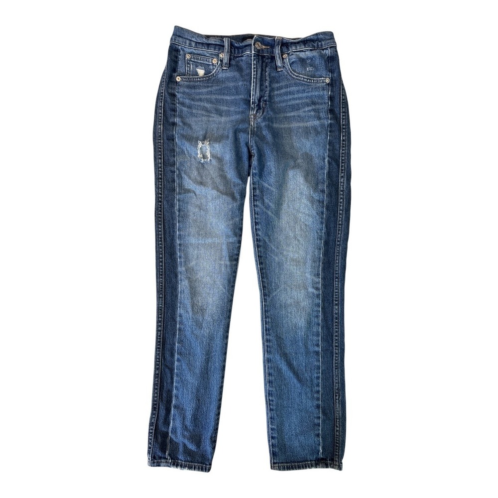 J.Crew Jeans Womens 27 Medium Wash Tuxedo Side Stripe Distressed Slim Denim